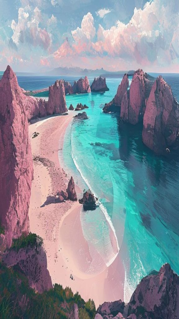 The curved white sand of Wineglass Bay framed by the pink granite Hazards, Tasmania — Original