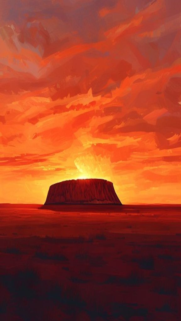 Illustration of Uluru, Australia's iconic sandstone monolith in the Northern Territory