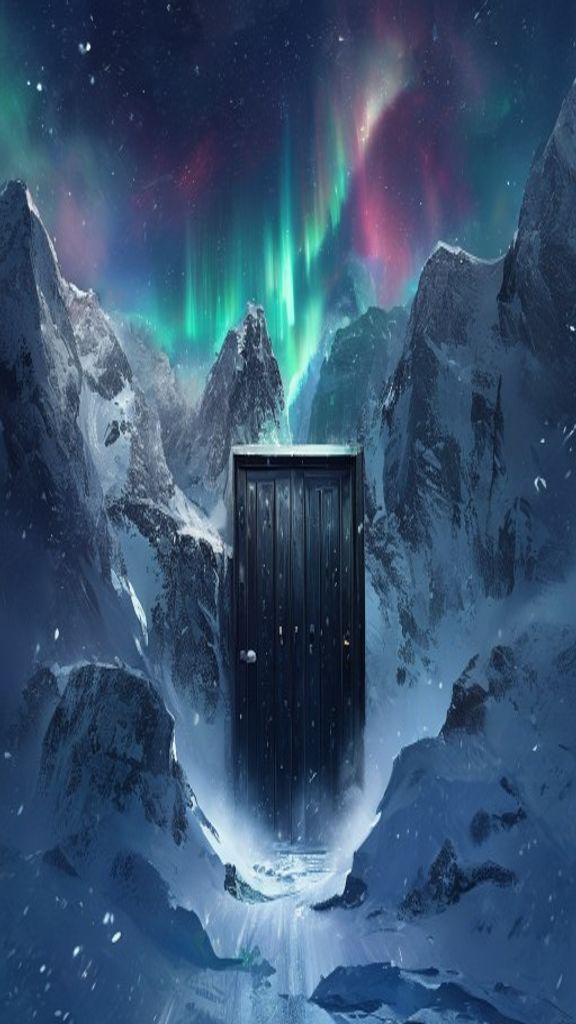 Illustration of the Svalbard Global Seed Vault entrance embedded in a snow-covered Arctic mountain in Norway.