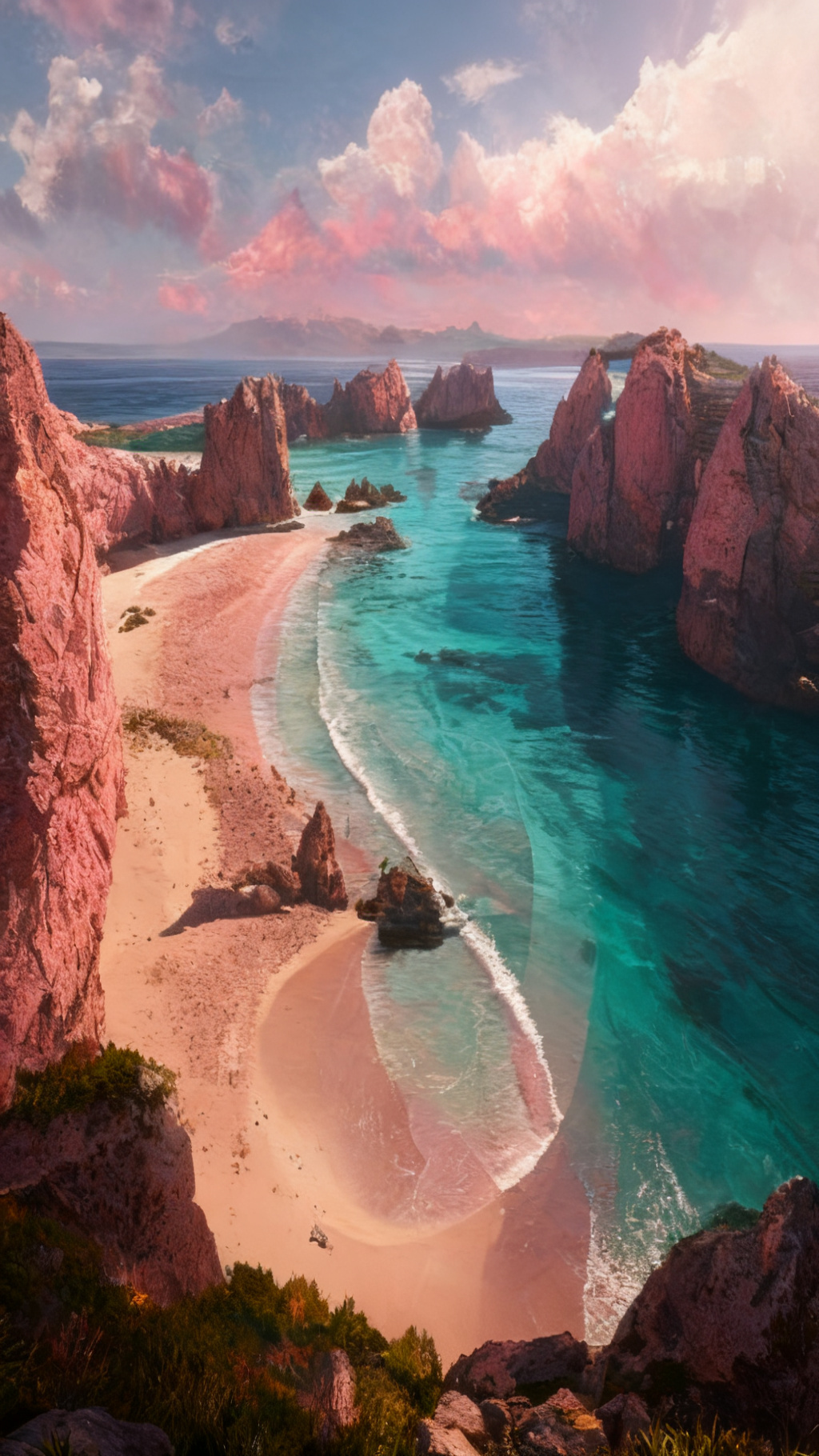 The curved white sand of Wineglass Bay framed by the pink granite Hazards, Tasmania — Remastered