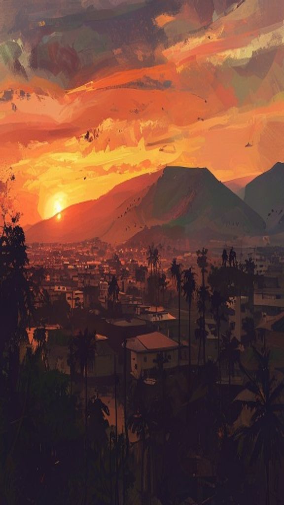 Antropeo  illustration Hillside view of Yaoundé, Cameroon's seven-hills capital, at dusk
