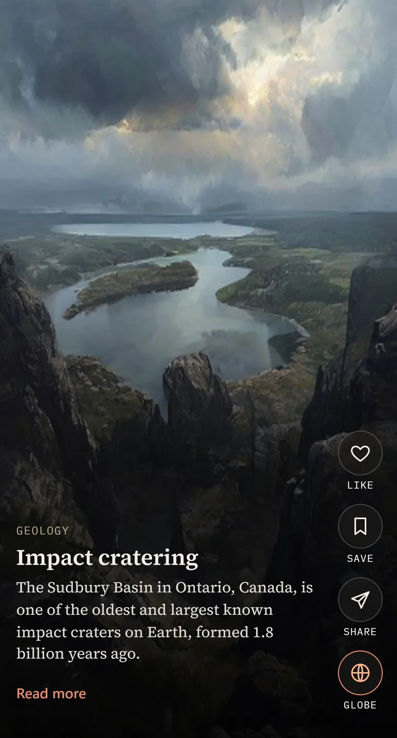 A story card about impact cratering with an Antropeo illustration