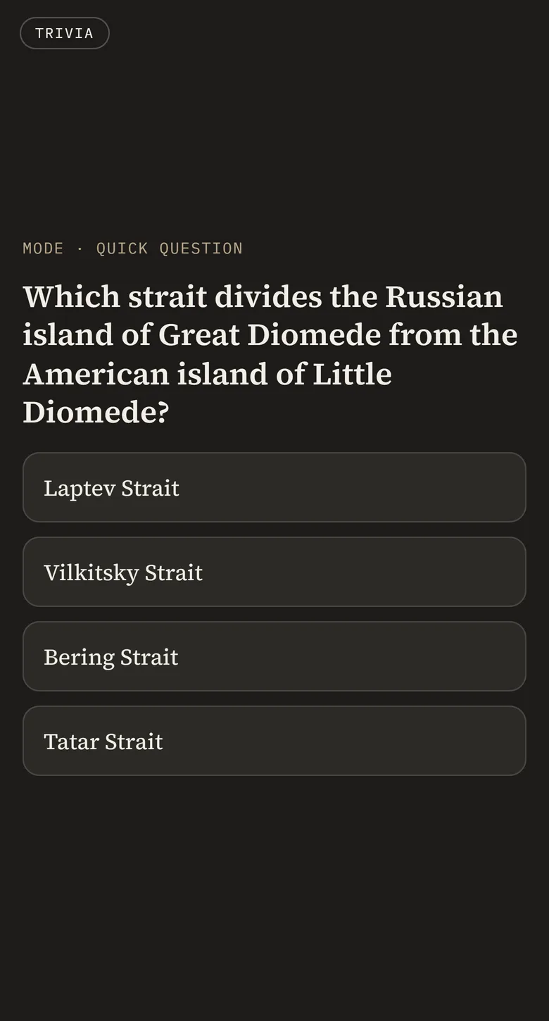 A quick question card about two islands and the strait between them