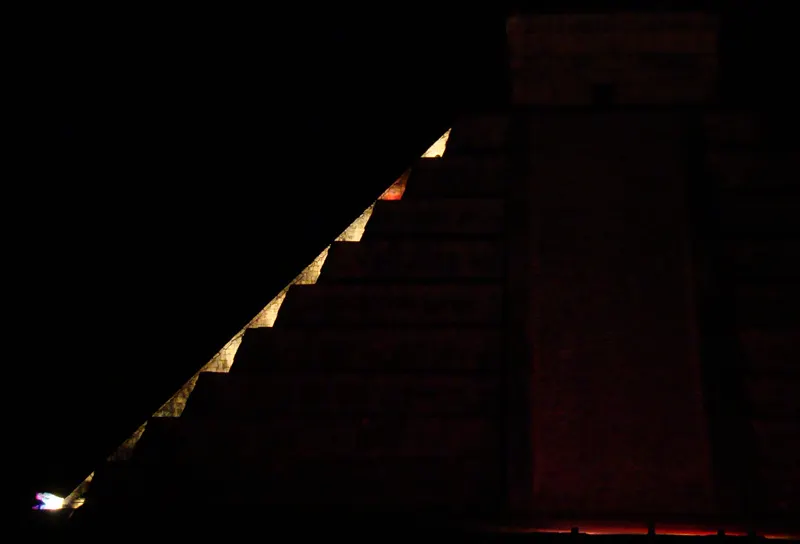 The shadow serpent on the staircase of El Castillo at Chichen Itza at the equinox