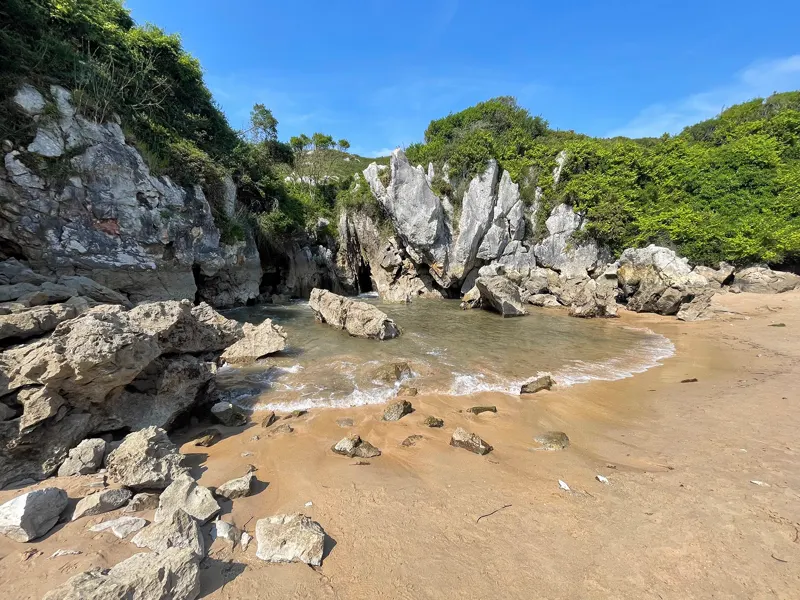Playa de Gulpiyuri, the small inland beach near Llanes in Asturias, Spain
