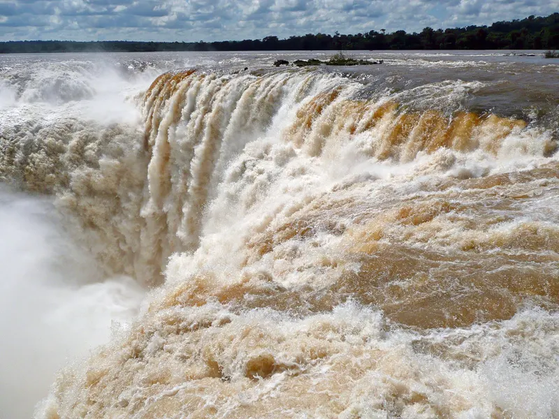 The Devil's Throat at Iguazu Falls on the Brazil-Argentina border, seen from the Argentine platform