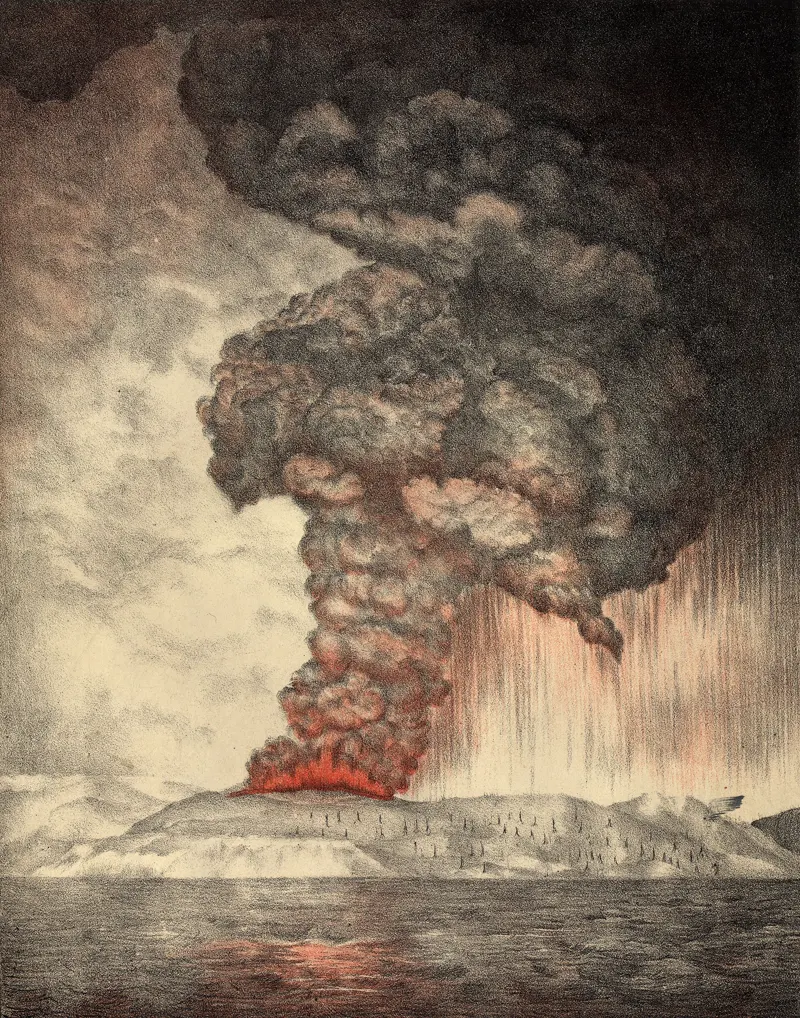 An 1888 lithograph of the 1883 eruption of Krakatoa