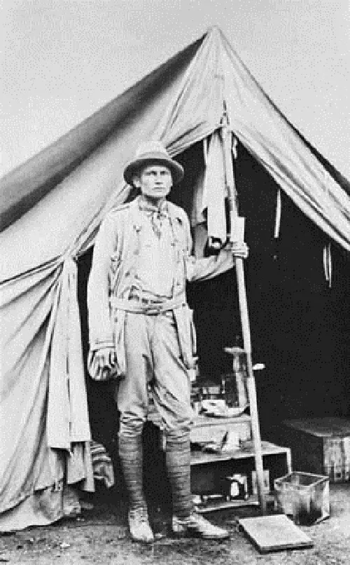 Hiram Bingham at his camp at Machu Picchu in 1912