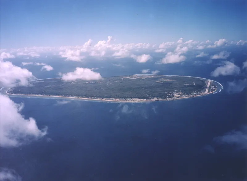 Aerial photo of Nauru showing the limestone landscape left behind by phosphate mining