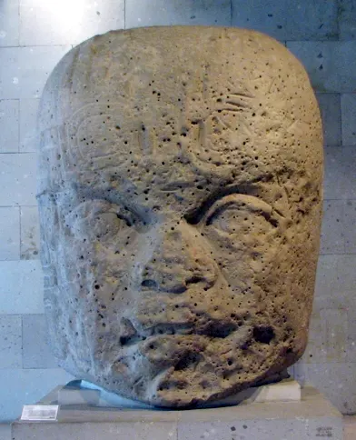 Colossal Head 7 from San Lorenzo, an Olmec basalt head, in the Xalapa museum in Mexico