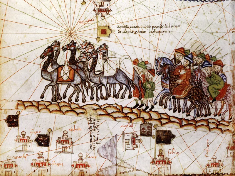 A caravan on the Silk Road, drawn in the Catalan Atlas of 1375