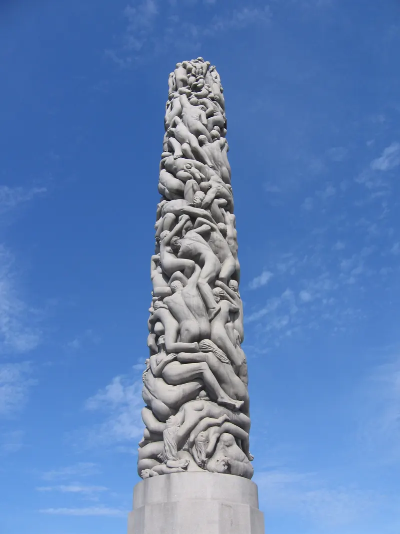 The Monolith in Vigeland Park, Oslo, a tall column of carved human figures