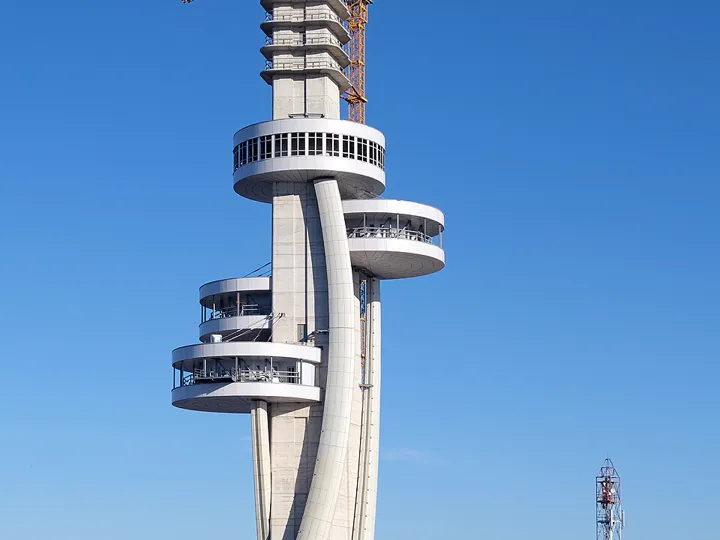 Vodno Telecommunication Tower under construction in Skopje, North Macedonia. Today is the Day of the Macedonian Revolutionary Struggle, a national holiday in North Macedonia celebrated on the occasion of the formation of the Internal Macedonian Revolutionary Organization.